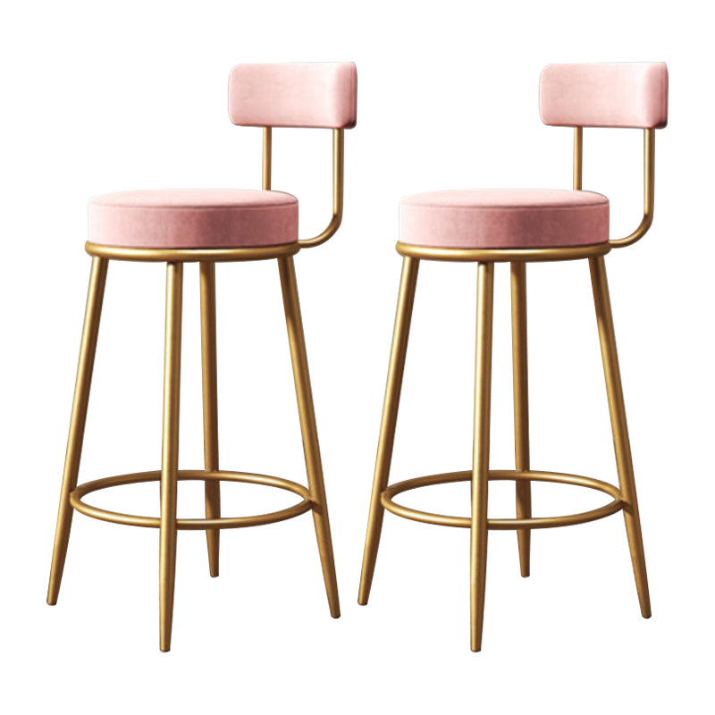 Glam Armless Backrest Counter Stool Iron Household Bar Stool with Velvet Cushion and Pedal Pink 2 Piece Set Clearhalo 'Bar Furniture' 'Bar Stools' 'bar_stools' 'furn' 'furn_bar_stools' 'furniture_bar_stools' 'Kitchen & Dining Furniture' 'kitchen&dining_furn' 'kitchen' 'kitchen_furn' Furniture' 4371741