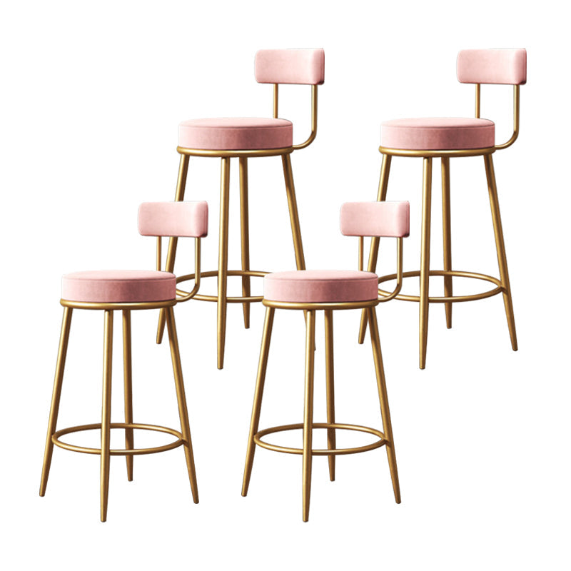 Glam Armless Backrest Counter Stool Iron Household Bar Stool with Velvet Cushion and Pedal Pink 4 Piece Set Clearhalo 'Bar Furniture' 'Bar Stools' 'bar_stools' 'furn' 'furn_bar_stools' 'furniture_bar_stools' 'Kitchen & Dining Furniture' 'kitchen&dining_furn' 'kitchen' 'kitchen_furn' Furniture' 4371742