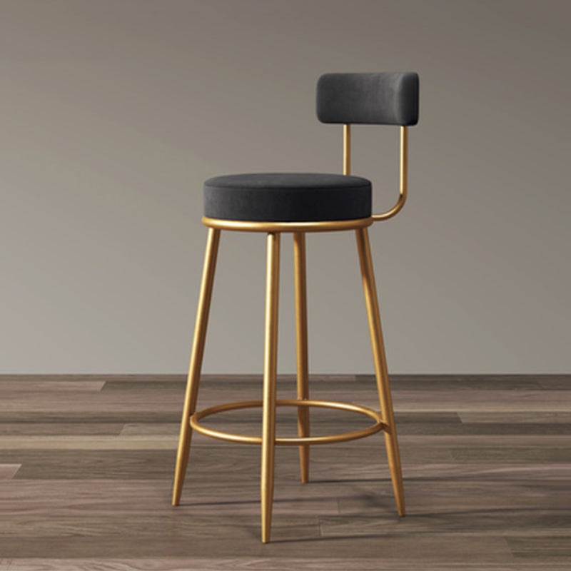 Glam Armless Backrest Counter Stool Iron Household Bar Stool with Velvet Cushion and Pedal Black 1 Piece Clearhalo 'Bar Furniture' 'Bar Stools' 'bar_stools' 'furn' 'furn_bar_stools' 'furniture_bar_stools' 'Kitchen & Dining Furniture' 'kitchen&dining_furn' 'kitchen' 'kitchen_furn' Furniture' 4371743