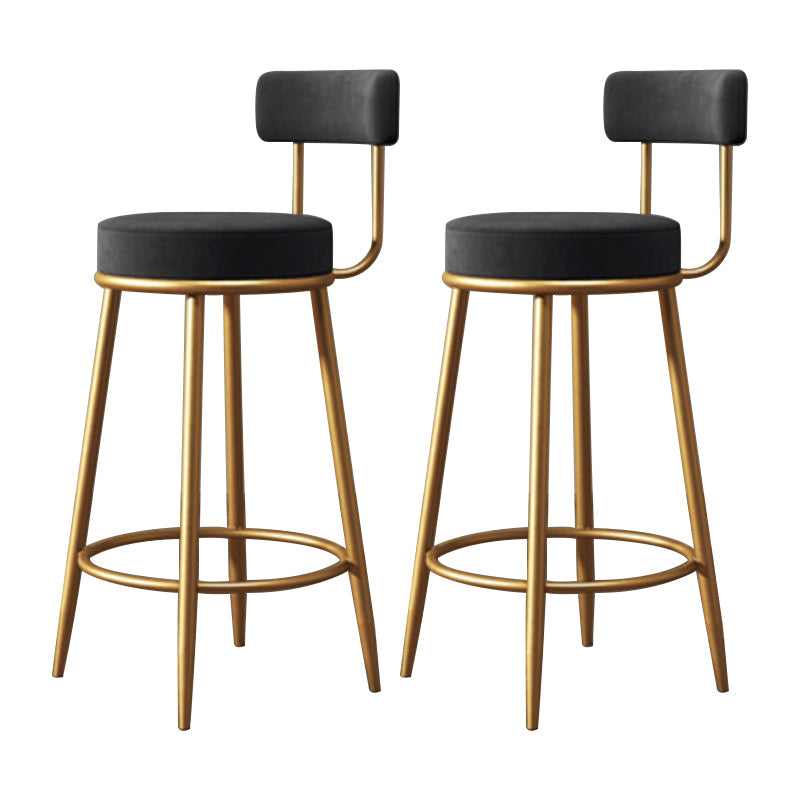 Glam Armless Backrest Counter Stool Iron Household Bar Stool with Velvet Cushion and Pedal Black 2 Piece Set Clearhalo 'Bar Furniture' 'Bar Stools' 'bar_stools' 'furn' 'furn_bar_stools' 'furniture_bar_stools' 'Kitchen & Dining Furniture' 'kitchen&dining_furn' 'kitchen' 'kitchen_furn' Furniture' 4371744