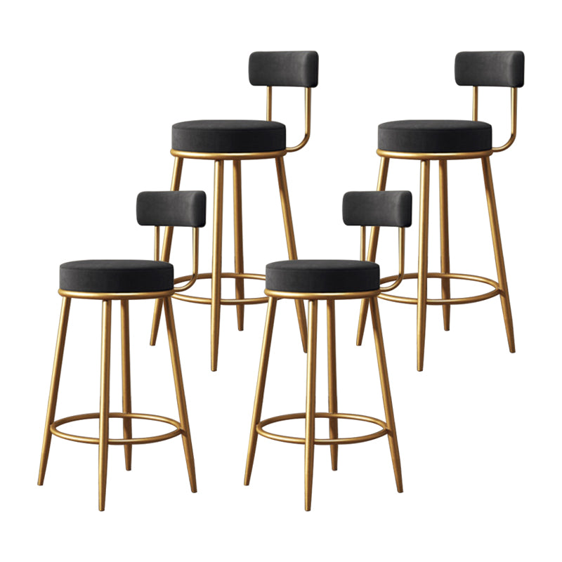 Glam Armless Backrest Counter Stool Iron Household Bar Stool with Velvet Cushion and Pedal Black 4 Piece Set Clearhalo 'Bar Furniture' 'Bar Stools' 'bar_stools' 'furn' 'furn_bar_stools' 'furniture_bar_stools' 'Kitchen & Dining Furniture' 'kitchen&dining_furn' 'kitchen' 'kitchen_furn' Furniture' 4371745