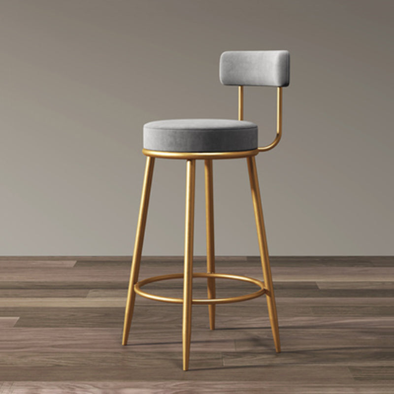 Glam Armless Backrest Counter Stool Iron Household Bar Stool with Velvet Cushion and Pedal Gray 1 Piece Clearhalo 'Bar Furniture' 'Bar Stools' 'bar_stools' 'furn' 'furn_bar_stools' 'furniture_bar_stools' 'Kitchen & Dining Furniture' 'kitchen&dining_furn' 'kitchen' 'kitchen_furn' Furniture' 4371746