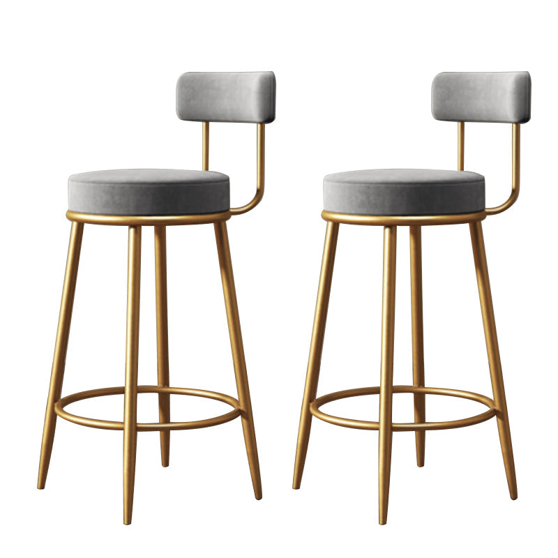 Glam Armless Backrest Counter Stool Iron Household Bar Stool with Velvet Cushion and Pedal Gray 2 Piece Set Clearhalo 'Bar Furniture' 'Bar Stools' 'bar_stools' 'furn' 'furn_bar_stools' 'furniture_bar_stools' 'Kitchen & Dining Furniture' 'kitchen&dining_furn' 'kitchen' 'kitchen_furn' Furniture' 4371747