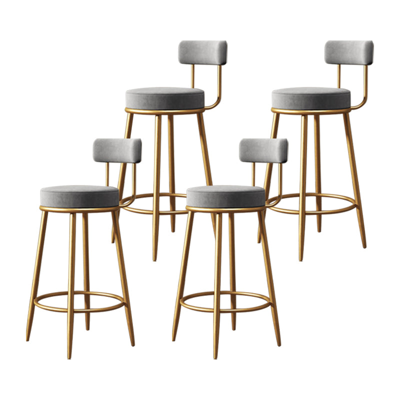 Glam Armless Backrest Counter Stool Iron Household Bar Stool with Velvet Cushion and Pedal Gray 4 Piece Set Clearhalo 'Bar Furniture' 'Bar Stools' 'bar_stools' 'furn' 'furn_bar_stools' 'furniture_bar_stools' 'Kitchen & Dining Furniture' 'kitchen&dining_furn' 'kitchen' 'kitchen_furn' Furniture' 4371748