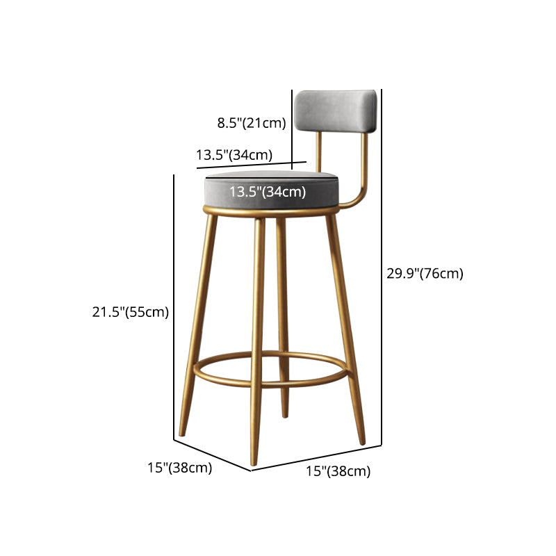 Glam Armless Backrest Counter Stool Iron Household Bar Stool with Velvet Cushion and Pedal Clearhalo 'Bar Furniture' 'Bar Stools' 'bar_stools' 'furn' 'furn_bar_stools' 'furniture_bar_stools' 'Kitchen & Dining Furniture' 'kitchen&dining_furn' 'kitchen' 'kitchen_furn' Furniture' 4371749