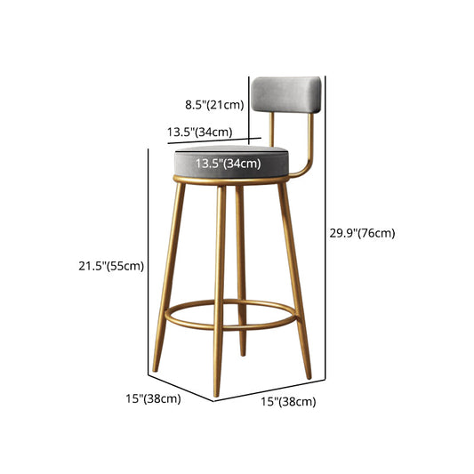 Glam Armless Backrest Counter Stool Iron Household Bar Stool with Velvet Cushion and Pedal Clearhalo 'Bar Furniture' 'Bar Stools' 'bar_stools' 'furn' 'furn_bar_stools' 'furniture_bar_stools' 'Kitchen & Dining Furniture' 'kitchen&dining_furn' 'kitchen' 'kitchen_furn' Furniture' 4371749
