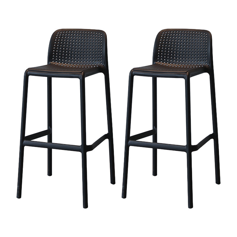 Modern Armless Backrest Counter Stool Plastic Cafe Bar Stool with Plastic Seat Black 2 Piece Set Bar Stool(30"H) Clearhalo 'Bar Furniture' 'Bar Stools' 'bar_stools' 'furn' 'furn_bar_stools' 'furniture_bar_stools' 'Kitchen & Dining Furniture' 'kitchen&dining_furn' 'kitchen' 'kitchen_furn' Furniture' 4371759