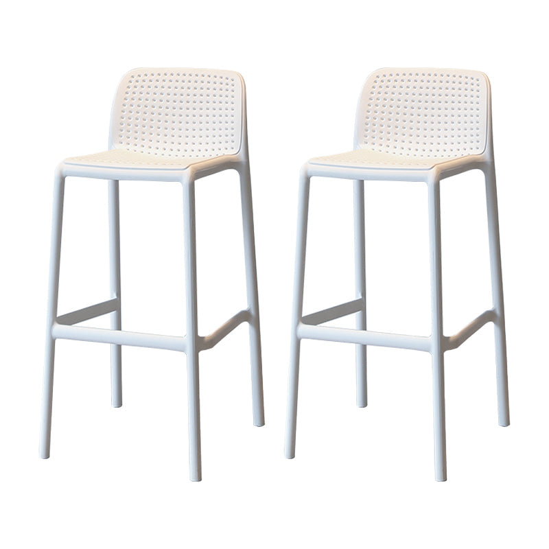 Modern Armless Backrest Counter Stool Plastic Cafe Bar Stool with Plastic Seat White 2 Piece Set Bar Stool(30"H) Clearhalo 'Bar Furniture' 'Bar Stools' 'bar_stools' 'furn' 'furn_bar_stools' 'furniture_bar_stools' 'Kitchen & Dining Furniture' 'kitchen&dining_furn' 'kitchen' 'kitchen_furn' Furniture' 4371774