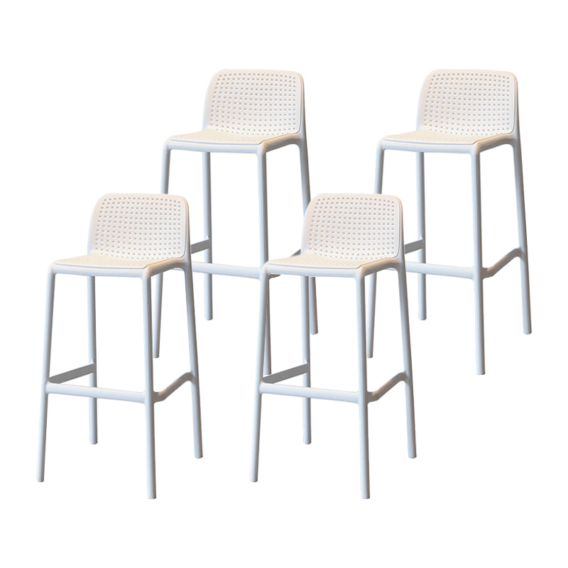 Modern Armless Backrest Counter Stool Plastic Cafe Bar Stool with Plastic Seat White 4 Piece Set Bar Stool(30"H) Clearhalo 'Bar Furniture' 'Bar Stools' 'bar_stools' 'furn' 'furn_bar_stools' 'furniture_bar_stools' 'Kitchen & Dining Furniture' 'kitchen&dining_furn' 'kitchen' 'kitchen_furn' Furniture' 4371775