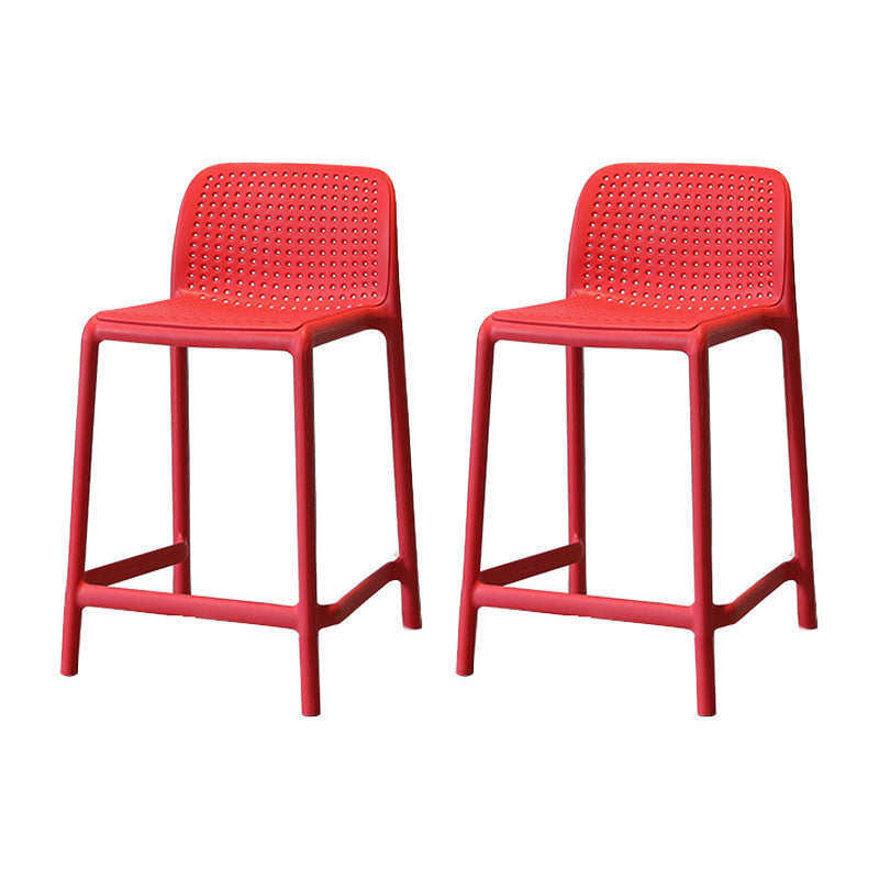 Modern Armless Backrest Counter Stool Plastic Cafe Bar Stool with Plastic Seat Red 2 Piece Set Short Stool(20"H) Clearhalo 'Bar Furniture' 'Bar Stools' 'bar_stools' 'furn' 'furn_bar_stools' 'furniture_bar_stools' 'Kitchen & Dining Furniture' 'kitchen&dining_furn' 'kitchen' 'kitchen_furn' Furniture' 4371780