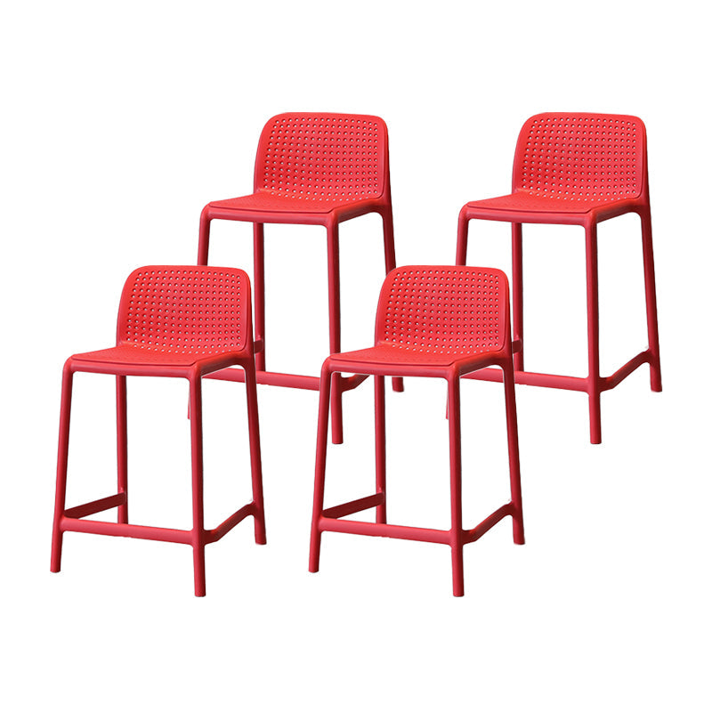 Modern Armless Backrest Counter Stool Plastic Cafe Bar Stool with Plastic Seat Red 4 Piece Set Short Stool(20"H) Clearhalo 'Bar Furniture' 'Bar Stools' 'bar_stools' 'furn' 'furn_bar_stools' 'furniture_bar_stools' 'Kitchen & Dining Furniture' 'kitchen&dining_furn' 'kitchen' 'kitchen_furn' Furniture' 4371781