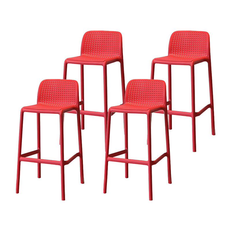 Modern Armless Backrest Counter Stool Plastic Cafe Bar Stool with Plastic Seat Red 4 Piece Set Counter Stool(26"H) Clearhalo 'Bar Furniture' 'Bar Stools' 'bar_stools' 'furn' 'furn_bar_stools' 'furniture_bar_stools' 'Kitchen & Dining Furniture' 'kitchen&dining_furn' 'kitchen' 'kitchen_furn' Furniture' 4371784