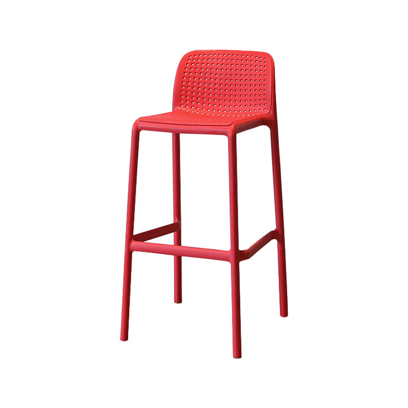 Modern Armless Backrest Counter Stool Plastic Cafe Bar Stool with Plastic Seat Red 1 Piece Bar Stool(30"H) Clearhalo 'Bar Furniture' 'Bar Stools' 'bar_stools' 'furn' 'furn_bar_stools' 'furniture_bar_stools' 'Kitchen & Dining Furniture' 'kitchen&dining_furn' 'kitchen' 'kitchen_furn' Furniture' 4371794