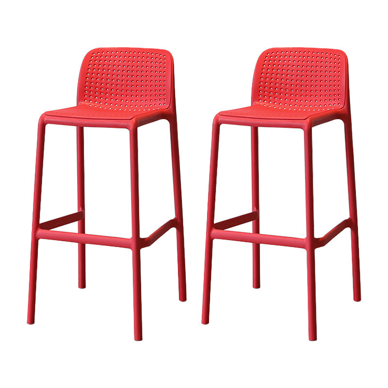 Modern Armless Backrest Counter Stool Plastic Cafe Bar Stool with Plastic Seat Red 2 Piece Set Bar Stool(30"H) Clearhalo 'Bar Furniture' 'Bar Stools' 'bar_stools' 'furn' 'furn_bar_stools' 'furniture_bar_stools' 'Kitchen & Dining Furniture' 'kitchen&dining_furn' 'kitchen' 'kitchen_furn' Furniture' 4371795