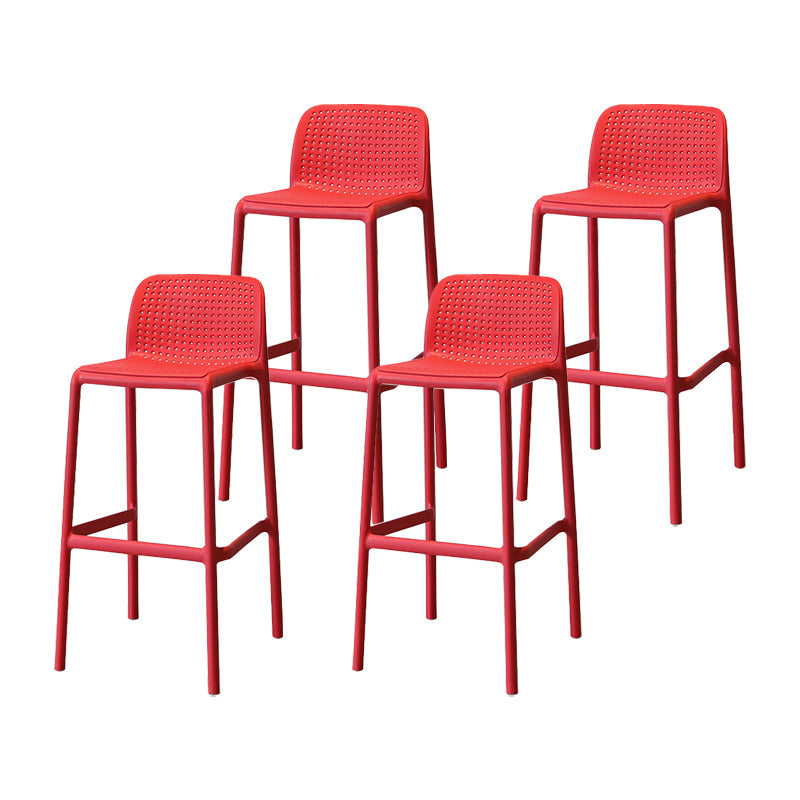 Modern Armless Backrest Counter Stool Plastic Cafe Bar Stool with Plastic Seat Red 4 Piece Set Bar Stool(30"H) Clearhalo 'Bar Furniture' 'Bar Stools' 'bar_stools' 'furn' 'furn_bar_stools' 'furniture_bar_stools' 'Kitchen & Dining Furniture' 'kitchen&dining_furn' 'kitchen' 'kitchen_furn' Furniture' 4371796