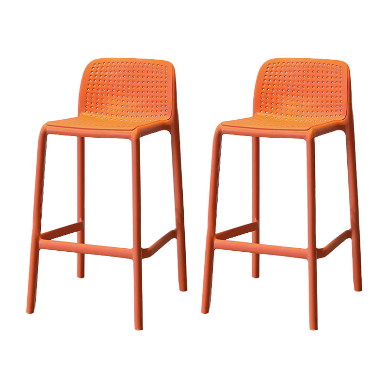 Modern Armless Backrest Counter Stool Plastic Cafe Bar Stool with Plastic Seat Orange 2 Piece Set Short Stool(22"H) Clearhalo 'Bar Furniture' 'Bar Stools' 'bar_stools' 'furn' 'furn_bar_stools' 'furniture_bar_stools' 'Kitchen & Dining Furniture' 'kitchen&dining_furn' 'kitchen' 'kitchen_furn' Furniture' 4371813