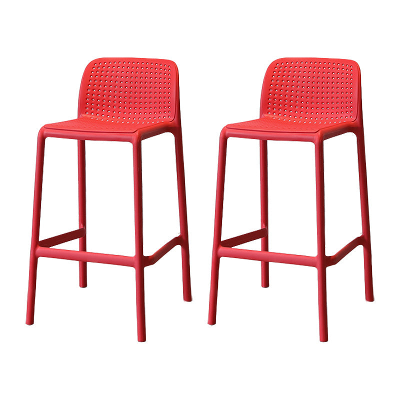 Modern Armless Backrest Counter Stool Plastic Cafe Bar Stool with Plastic Seat Red 2 Piece Set Short Stool(22"H) Clearhalo 'Bar Furniture' 'Bar Stools' 'bar_stools' 'furn' 'furn_bar_stools' 'furniture_bar_stools' 'Kitchen & Dining Furniture' 'kitchen&dining_furn' 'kitchen' 'kitchen_furn' Furniture' 4371830