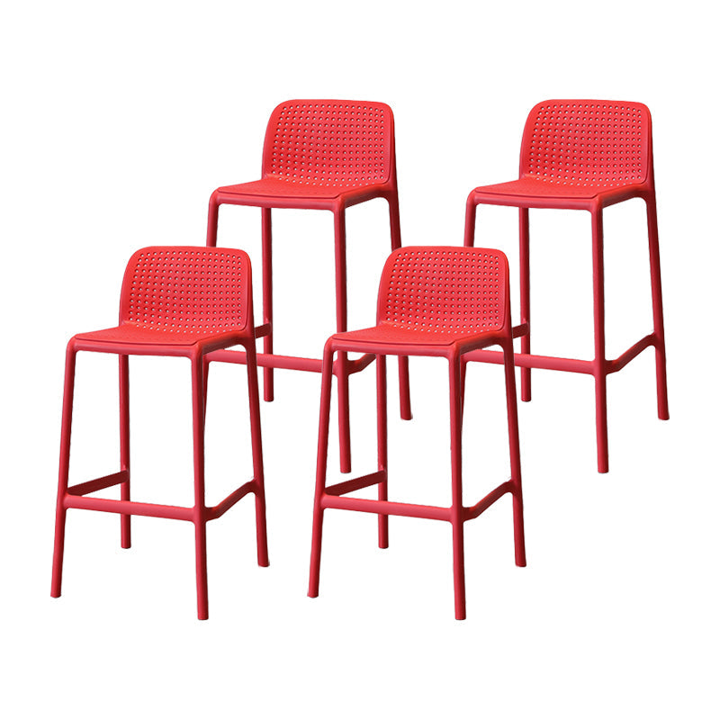 Modern Armless Backrest Counter Stool Plastic Cafe Bar Stool with Plastic Seat Red 4 Piece Set Short Stool(22"H) Clearhalo 'Bar Furniture' 'Bar Stools' 'bar_stools' 'furn' 'furn_bar_stools' 'furniture_bar_stools' 'Kitchen & Dining Furniture' 'kitchen&dining_furn' 'kitchen' 'kitchen_furn' Furniture' 4371831