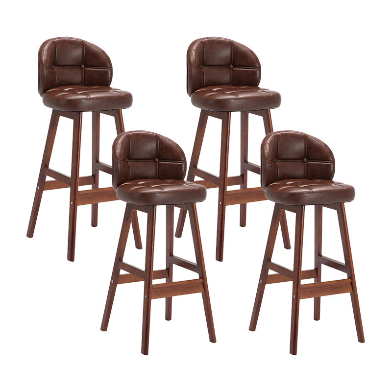 Modern Armless Backrest Counter Stool Wood Cashier Bar Stool with Cushion and Pedal Dark Brown Brown 4 Piece Set Clearhalo 'Bar Furniture' 'Bar Stools' 'bar_stools' 'furn' 'furn_bar_stools' 'furniture_bar_stools' 'Kitchen & Dining Furniture' 'kitchen&dining_furn' 'kitchen' 'kitchen_furn' Furniture' 4371870