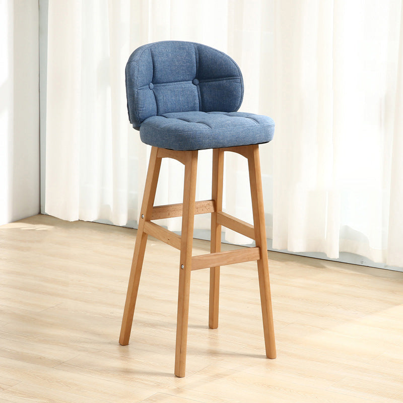 Modern Armless Backrest Counter Stool Wood Cashier Bar Stool with Cushion and Pedal Blue Natural 1 Piece Clearhalo 'Bar Furniture' 'Bar Stools' 'bar_stools' 'furn' 'furn_bar_stools' 'furniture_bar_stools' 'Kitchen & Dining Furniture' 'kitchen&dining_furn' 'kitchen' 'kitchen_furn' Furniture' 4371874