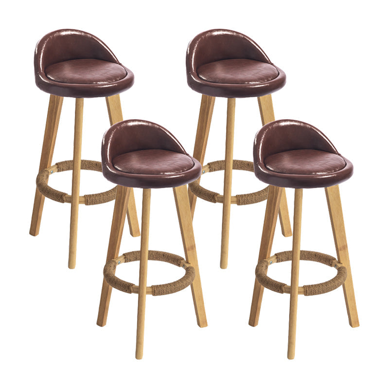 Modern Armless Backrest Counter Stool Wood Milk Tea Shop Bar Stool with Cushion and Pedal Brown 4 Piece Set Clearhalo 'Bar Furniture' 'Bar Stools' 'bar_stools' 'furn' 'furn_bar_stools' 'furniture_bar_stools' 'Kitchen & Dining Furniture' 'kitchen&dining_furn' 'kitchen' 'kitchen_furn' Furniture' 4372036