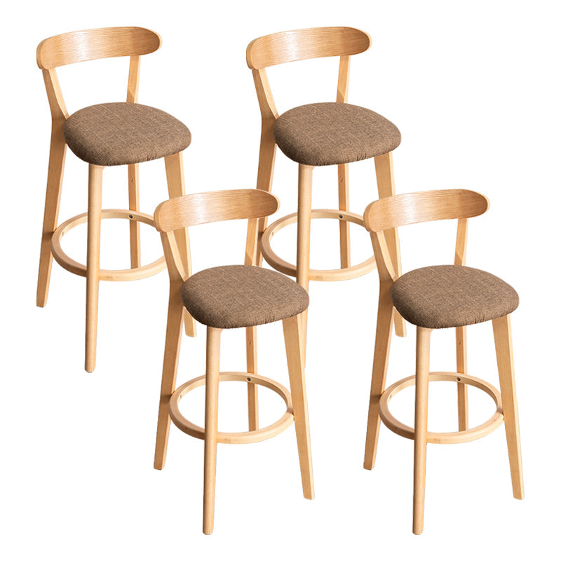 Modern Armless Backrest Counter Stool Wood Household Bar Stool with Cushion and Pedal Coffee Natural 4 Piece Set Clearhalo 'Bar Furniture' 'Bar Stools' 'bar_stools' 'furn' 'furn_bar_stools' 'furniture_bar_stools' 'Kitchen & Dining Furniture' 'kitchen&dining_furn' 'kitchen' 'kitchen_furn' Furniture' 4372090