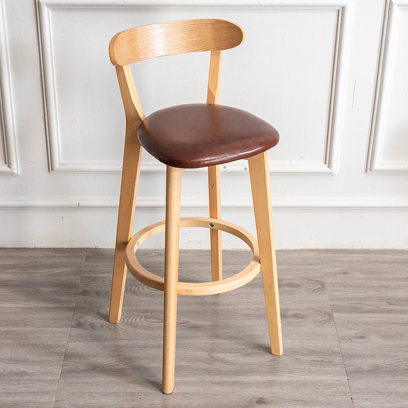 Modern Armless Backrest Counter Stool Wood Household Bar Stool with Cushion and Pedal Brown Natural 1 Piece Clearhalo 'Bar Furniture' 'Bar Stools' 'bar_stools' 'furn' 'furn_bar_stools' 'furniture_bar_stools' 'Kitchen & Dining Furniture' 'kitchen&dining_furn' 'kitchen' 'kitchen_furn' Furniture' 4372091