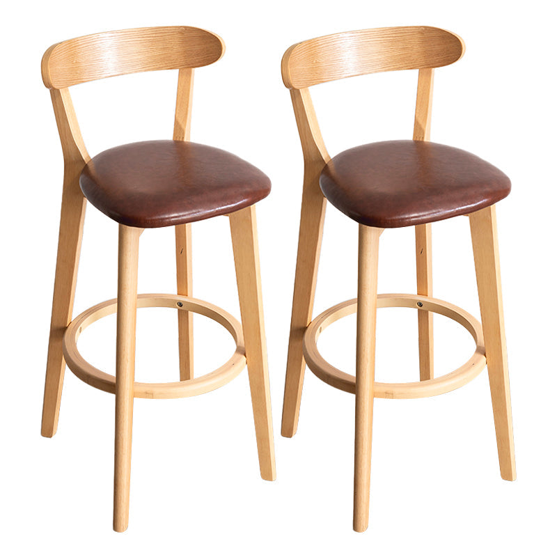Modern Armless Backrest Counter Stool Wood Household Bar Stool with Cushion and Pedal Brown Natural 2 Piece Set Clearhalo 'Bar Furniture' 'Bar Stools' 'bar_stools' 'furn' 'furn_bar_stools' 'furniture_bar_stools' 'Kitchen & Dining Furniture' 'kitchen&dining_furn' 'kitchen' 'kitchen_furn' Furniture' 4372092