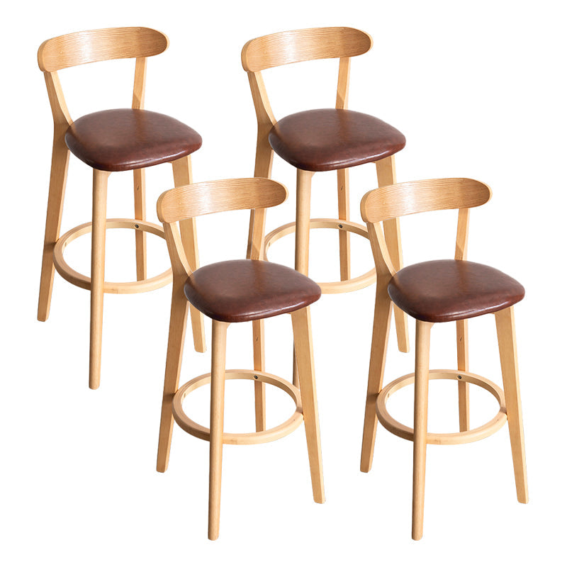 Modern Armless Backrest Counter Stool Wood Household Bar Stool with Cushion and Pedal Brown Natural 4 Piece Set Clearhalo 'Bar Furniture' 'Bar Stools' 'bar_stools' 'furn' 'furn_bar_stools' 'furniture_bar_stools' 'Kitchen & Dining Furniture' 'kitchen&dining_furn' 'kitchen' 'kitchen_furn' Furniture' 4372093