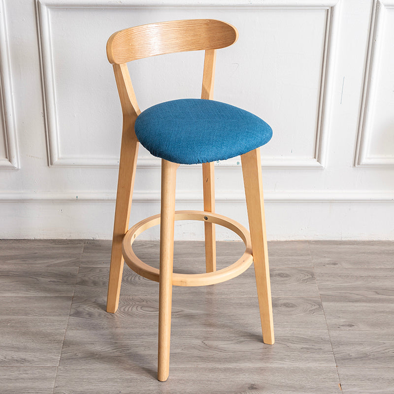 Modern Armless Backrest Counter Stool Wood Household Bar Stool with Cushion and Pedal Dark Blue Natural 1 Piece Clearhalo 'Bar Furniture' 'Bar Stools' 'bar_stools' 'furn' 'furn_bar_stools' 'furniture_bar_stools' 'Kitchen & Dining Furniture' 'kitchen&dining_furn' 'kitchen' 'kitchen_furn' Furniture' 4372100
