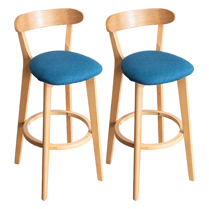 Modern Armless Backrest Counter Stool Wood Household Bar Stool with Cushion and Pedal Dark Blue Natural 2 Piece Set Clearhalo 'Bar Furniture' 'Bar Stools' 'bar_stools' 'furn' 'furn_bar_stools' 'furniture_bar_stools' 'Kitchen & Dining Furniture' 'kitchen&dining_furn' 'kitchen' 'kitchen_furn' Furniture' 4372101