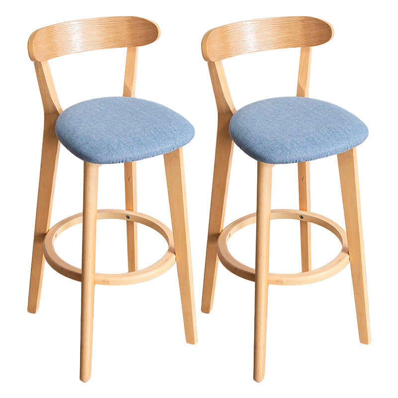 Modern Armless Backrest Counter Stool Wood Household Bar Stool with Cushion and Pedal Light Blue Natural 2 Piece Set Clearhalo 'Bar Furniture' 'Bar Stools' 'bar_stools' 'furn' 'furn_bar_stools' 'furniture_bar_stools' 'Kitchen & Dining Furniture' 'kitchen&dining_furn' 'kitchen' 'kitchen_furn' Furniture' 4372104
