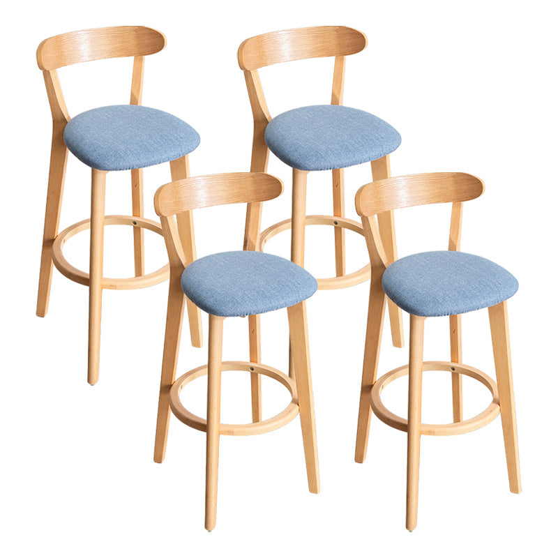 Modern Armless Backrest Counter Stool Wood Household Bar Stool with Cushion and Pedal Light Blue Natural 4 Piece Set Clearhalo 'Bar Furniture' 'Bar Stools' 'bar_stools' 'furn' 'furn_bar_stools' 'furniture_bar_stools' 'Kitchen & Dining Furniture' 'kitchen&dining_furn' 'kitchen' 'kitchen_furn' Furniture' 4372105
