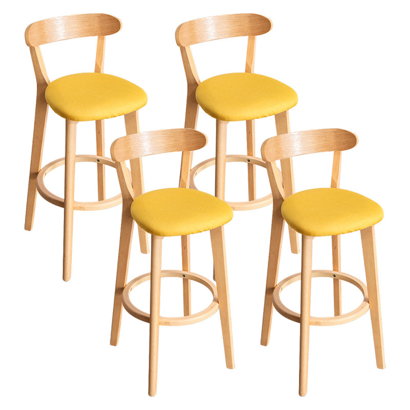 Modern Armless Backrest Counter Stool Wood Household Bar Stool with Cushion and Pedal Yellow Natural 4 Piece Set Clearhalo 'Bar Furniture' 'Bar Stools' 'bar_stools' 'furn' 'furn_bar_stools' 'furniture_bar_stools' 'Kitchen & Dining Furniture' 'kitchen&dining_furn' 'kitchen' 'kitchen_furn' Furniture' 4372108