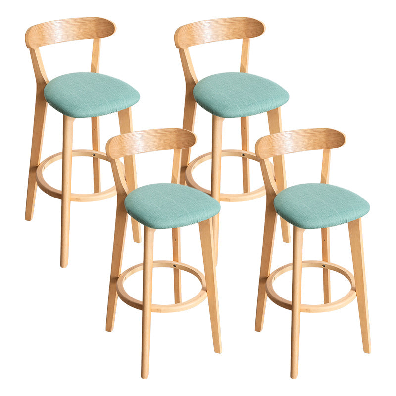 Modern Armless Backrest Counter Stool Wood Household Bar Stool with Cushion and Pedal Mint Green Natural 4 Piece Set Clearhalo 'Bar Furniture' 'Bar Stools' 'bar_stools' 'furn' 'furn_bar_stools' 'furniture_bar_stools' 'Kitchen & Dining Furniture' 'kitchen&dining_furn' 'kitchen' 'kitchen_furn' Furniture' 4372114