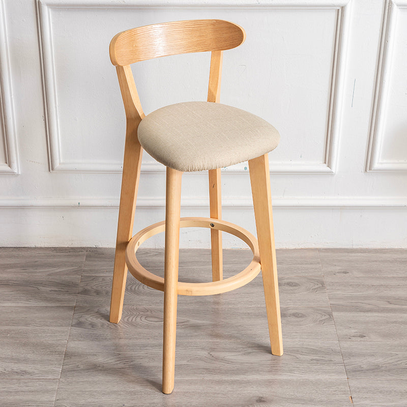 Modern Armless Backrest Counter Stool Wood Household Bar Stool with Cushion and Pedal Khaki Natural 1 Piece Clearhalo 'Bar Furniture' 'Bar Stools' 'bar_stools' 'furn' 'furn_bar_stools' 'furniture_bar_stools' 'Kitchen & Dining Furniture' 'kitchen&dining_furn' 'kitchen' 'kitchen_furn' Furniture' 4372115