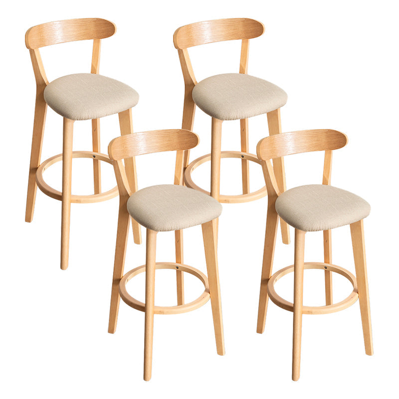 Modern Armless Backrest Counter Stool Wood Household Bar Stool with Cushion and Pedal Khaki Natural 4 Piece Set Clearhalo 'Bar Furniture' 'Bar Stools' 'bar_stools' 'furn' 'furn_bar_stools' 'furniture_bar_stools' 'Kitchen & Dining Furniture' 'kitchen&dining_furn' 'kitchen' 'kitchen_furn' Furniture' 4372117