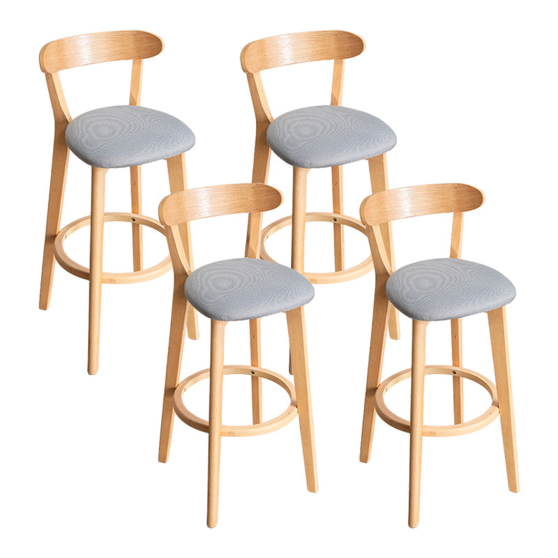 Modern Armless Backrest Counter Stool Wood Household Bar Stool with Cushion and Pedal Light Gray Natural 4 Piece Set Clearhalo 'Bar Furniture' 'Bar Stools' 'bar_stools' 'furn' 'furn_bar_stools' 'furniture_bar_stools' 'Kitchen & Dining Furniture' 'kitchen&dining_furn' 'kitchen' 'kitchen_furn' Furniture' 4372129