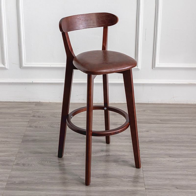 Modern Armless Backrest Counter Stool Wood Household Bar Stool with Cushion and Pedal Brown Brown 1 Piece Clearhalo 'Bar Furniture' 'Bar Stools' 'bar_stools' 'furn' 'furn_bar_stools' 'furniture_bar_stools' 'Kitchen & Dining Furniture' 'kitchen&dining_furn' 'kitchen' 'kitchen_furn' Furniture' 4372133