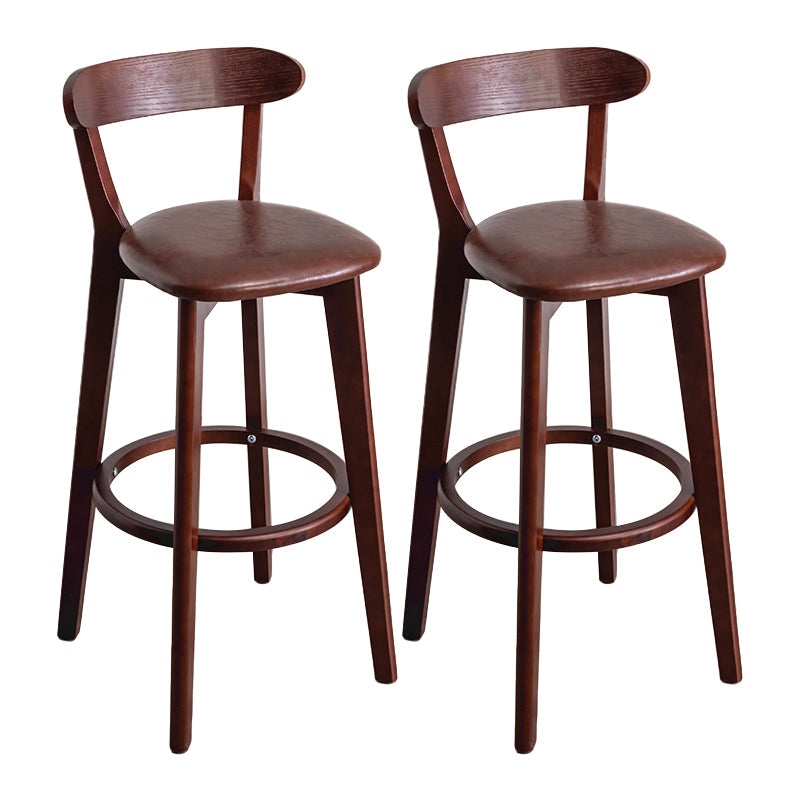 Modern Armless Backrest Counter Stool Wood Household Bar Stool with Cushion and Pedal Brown Brown 2 Piece Set Clearhalo 'Bar Furniture' 'Bar Stools' 'bar_stools' 'furn' 'furn_bar_stools' 'furniture_bar_stools' 'Kitchen & Dining Furniture' 'kitchen&dining_furn' 'kitchen' 'kitchen_furn' Furniture' 4372134