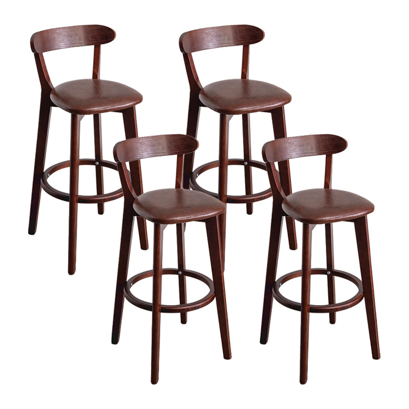 Modern Armless Backrest Counter Stool Wood Household Bar Stool with Cushion and Pedal Brown Brown 4 Piece Set Clearhalo 'Bar Furniture' 'Bar Stools' 'bar_stools' 'furn' 'furn_bar_stools' 'furniture_bar_stools' 'Kitchen & Dining Furniture' 'kitchen&dining_furn' 'kitchen' 'kitchen_furn' Furniture' 4372135