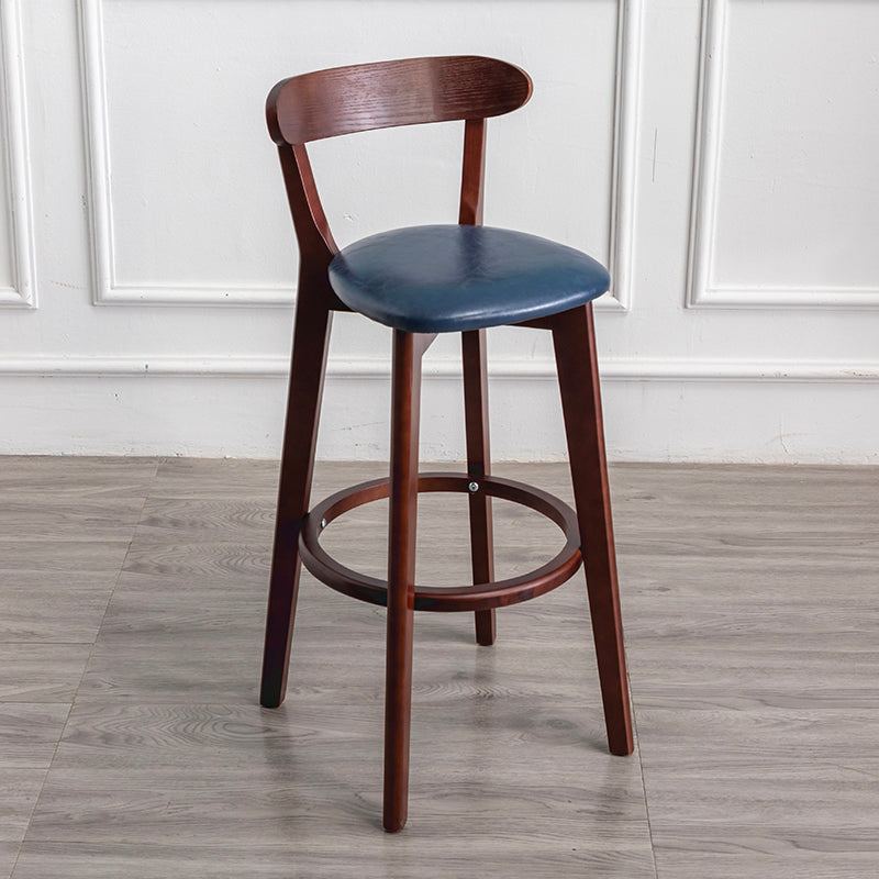 Modern Armless Backrest Counter Stool Wood Household Bar Stool with Cushion and Pedal Dark Blue Brown 1 Piece Clearhalo 'Bar Furniture' 'Bar Stools' 'bar_stools' 'furn' 'furn_bar_stools' 'furniture_bar_stools' 'Kitchen & Dining Furniture' 'kitchen&dining_furn' 'kitchen' 'kitchen_furn' Furniture' 4372136