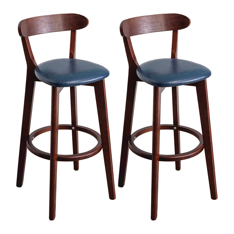 Modern Armless Backrest Counter Stool Wood Household Bar Stool with Cushion and Pedal Dark Blue Brown 2 Piece Set Clearhalo 'Bar Furniture' 'Bar Stools' 'bar_stools' 'furn' 'furn_bar_stools' 'furniture_bar_stools' 'Kitchen & Dining Furniture' 'kitchen&dining_furn' 'kitchen' 'kitchen_furn' Furniture' 4372137