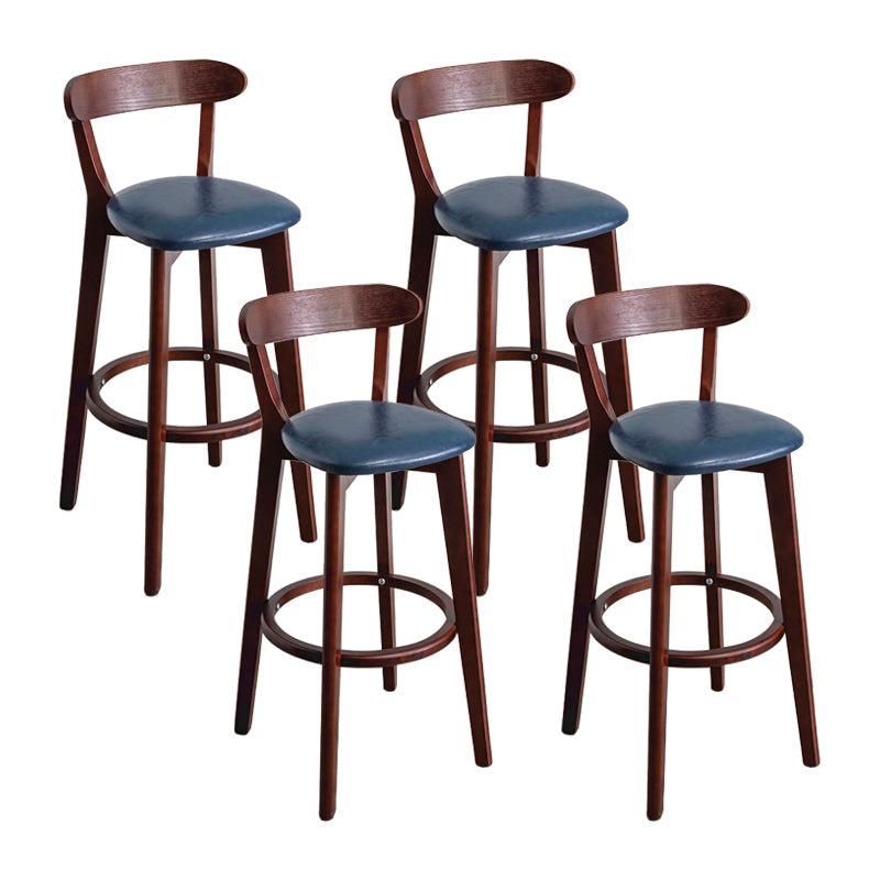 Modern Armless Backrest Counter Stool Wood Household Bar Stool with Cushion and Pedal Dark Blue Brown 4 Piece Set Clearhalo 'Bar Furniture' 'Bar Stools' 'bar_stools' 'furn' 'furn_bar_stools' 'furniture_bar_stools' 'Kitchen & Dining Furniture' 'kitchen&dining_furn' 'kitchen' 'kitchen_furn' Furniture' 4372138