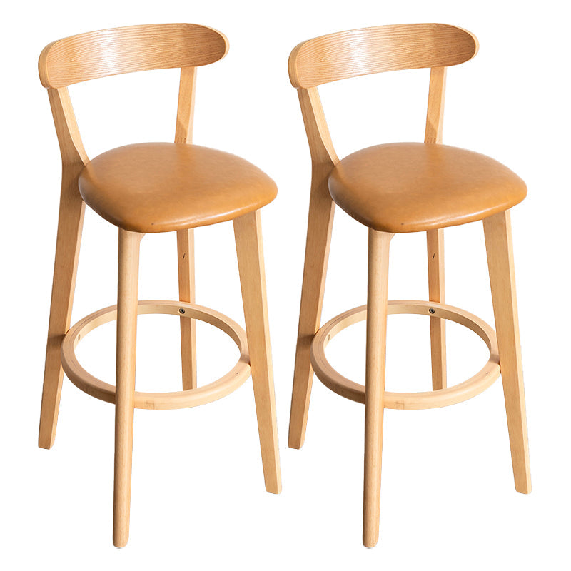 Modern Armless Backrest Counter Stool Wood Household Bar Stool with Cushion and Pedal Ginger Natural 2 Piece Set Clearhalo 'Bar Furniture' 'Bar Stools' 'bar_stools' 'furn' 'furn_bar_stools' 'furniture_bar_stools' 'Kitchen & Dining Furniture' 'kitchen&dining_furn' 'kitchen' 'kitchen_furn' Furniture' 4372140