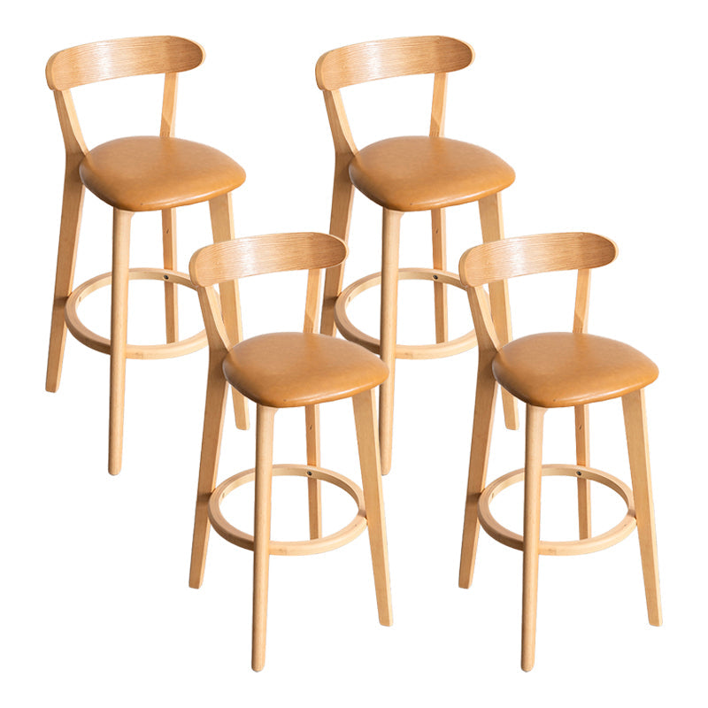 Modern Armless Backrest Counter Stool Wood Household Bar Stool with Cushion and Pedal Ginger Natural 4 Piece Set Clearhalo 'Bar Furniture' 'Bar Stools' 'bar_stools' 'furn' 'furn_bar_stools' 'furniture_bar_stools' 'Kitchen & Dining Furniture' 'kitchen&dining_furn' 'kitchen' 'kitchen_furn' Furniture' 4372141