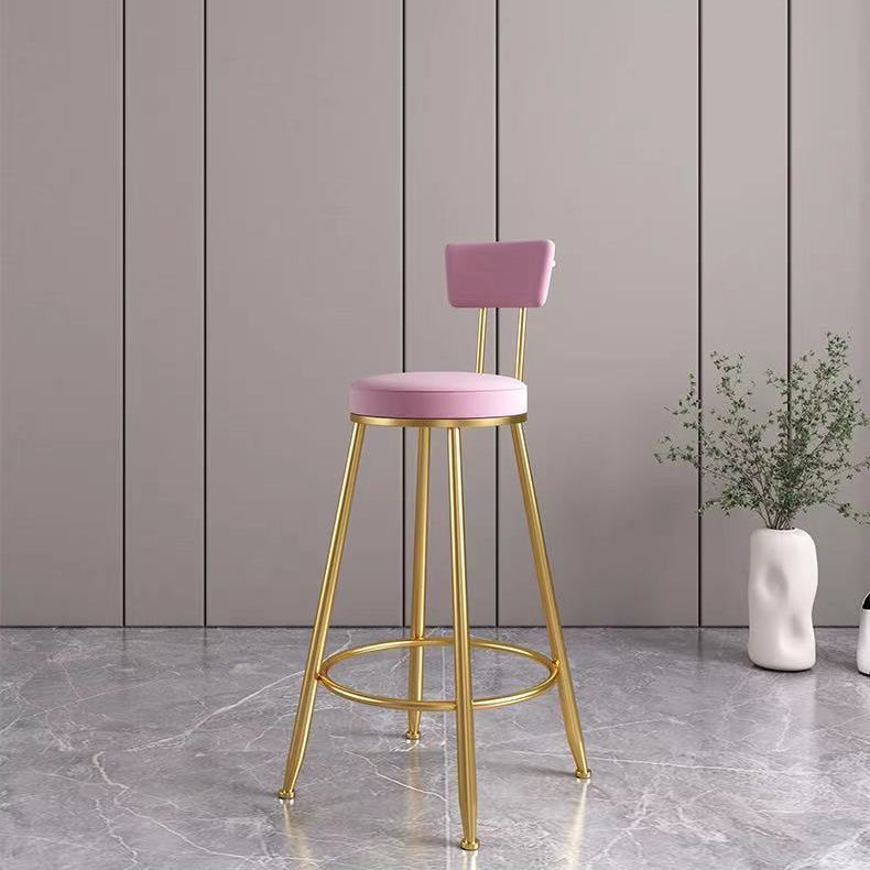 Glam Metal Upholstered Barstool Living Room Bar Stool with Iron Legs and Low Back,Cushion Pink 1 Piece Clearhalo 'Bar Furniture' 'Bar Stools' 'bar_stools' 'furn' 'furn_bar_stools' 'furniture_bar_stools' 'Kitchen & Dining Furniture' 'kitchen&dining_furn' 'kitchen' 'kitchen_furn' Furniture' 4372144