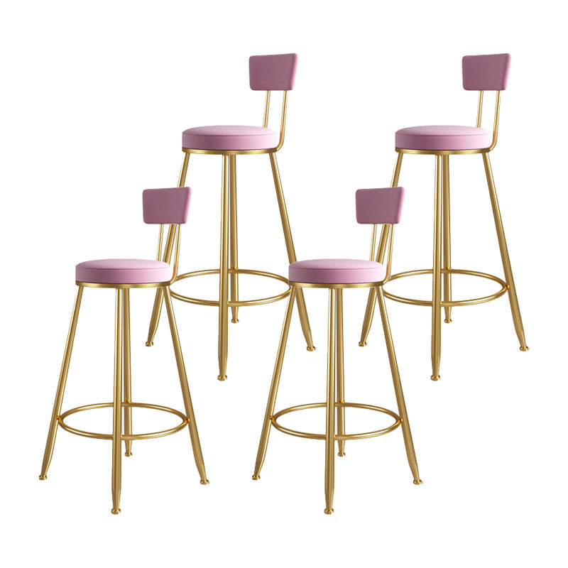 Glam Metal Upholstered Barstool Living Room Bar Stool with Iron Legs and Low Back,Cushion Pink 4 Piece Set Clearhalo 'Bar Furniture' 'Bar Stools' 'bar_stools' 'furn' 'furn_bar_stools' 'furniture_bar_stools' 'Kitchen & Dining Furniture' 'kitchen&dining_furn' 'kitchen' 'kitchen_furn' Furniture' 4372148