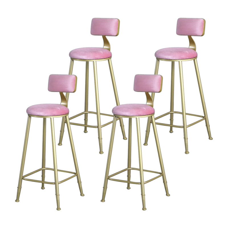 Glam Metal Upholstered Barstool Bristol Bar Stool with Iron Legs and Low Back,Cushion Pink 4 Piece Set Clearhalo 'Bar Furniture' 'Bar Stools' 'bar_stools' 'furn' 'furn_bar_stools' 'furniture_bar_stools' 'Kitchen & Dining Furniture' 'kitchen&dining_furn' 'kitchen' 'kitchen_furn' Furniture' 4372202