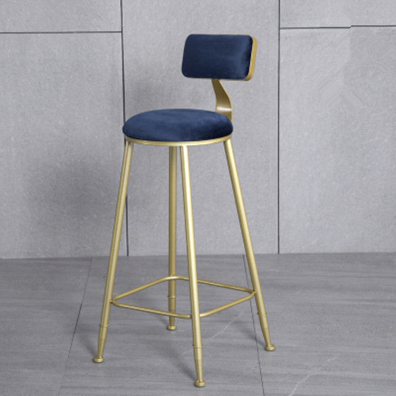 Glam Metal Upholstered Barstool Bristol Bar Stool with Iron Legs and Low Back,Cushion Blue 1 Piece Clearhalo 'Bar Furniture' 'Bar Stools' 'bar_stools' 'furn' 'furn_bar_stools' 'furniture_bar_stools' 'Kitchen & Dining Furniture' 'kitchen&dining_furn' 'kitchen' 'kitchen_furn' Furniture' 4372221